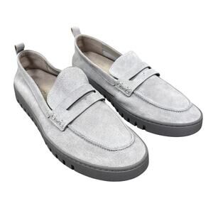 Vionic Uptown Suede Leather Penny Loafers Women's 12 Light Gray Academia Comfort